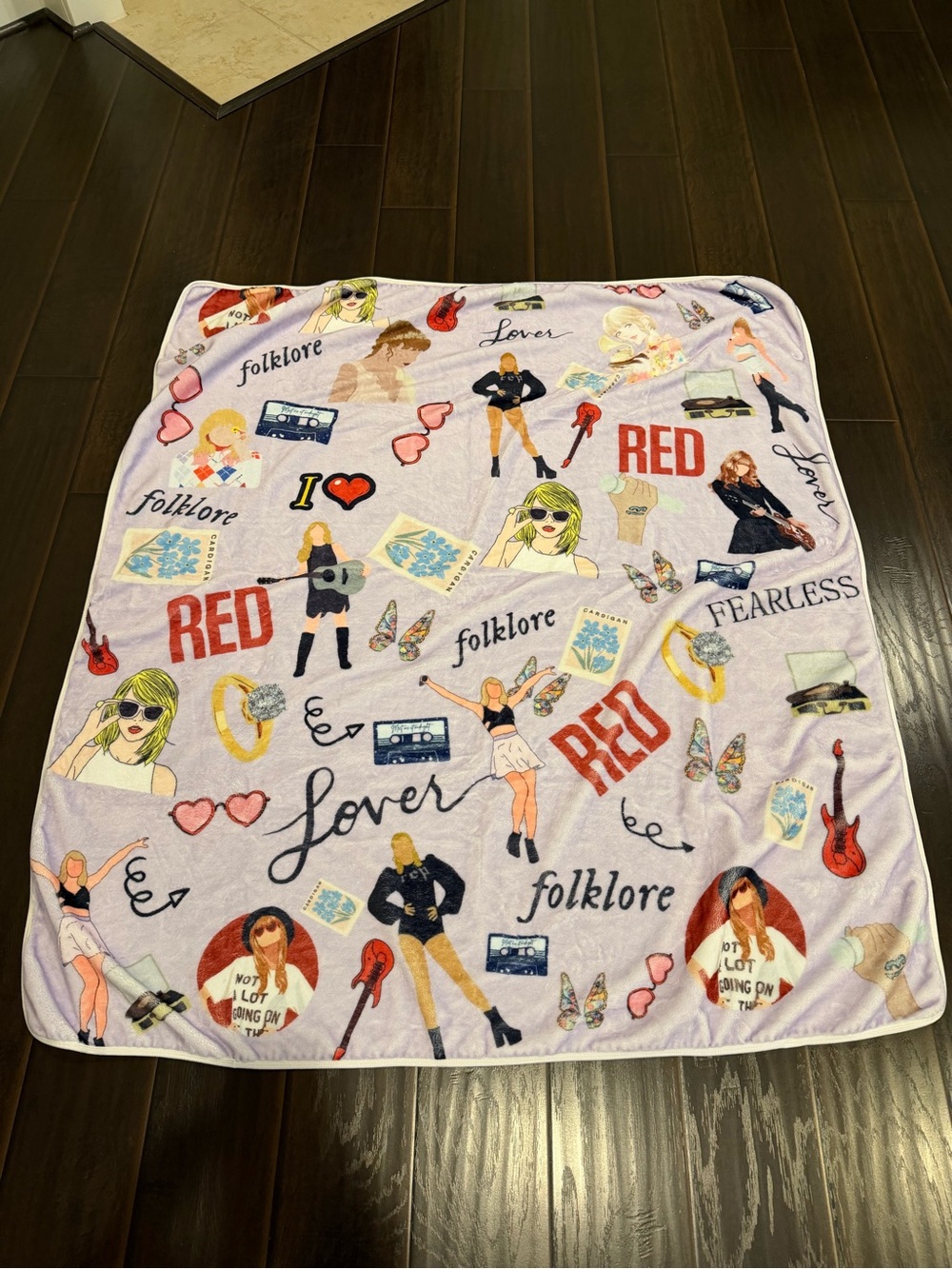Taylor Swift Themed Plush Blanket - Pastel Purple with Red Accents